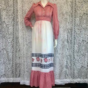 60's Red Gingham Candi Jones California Americana 1960's Long-sleeve dress XS